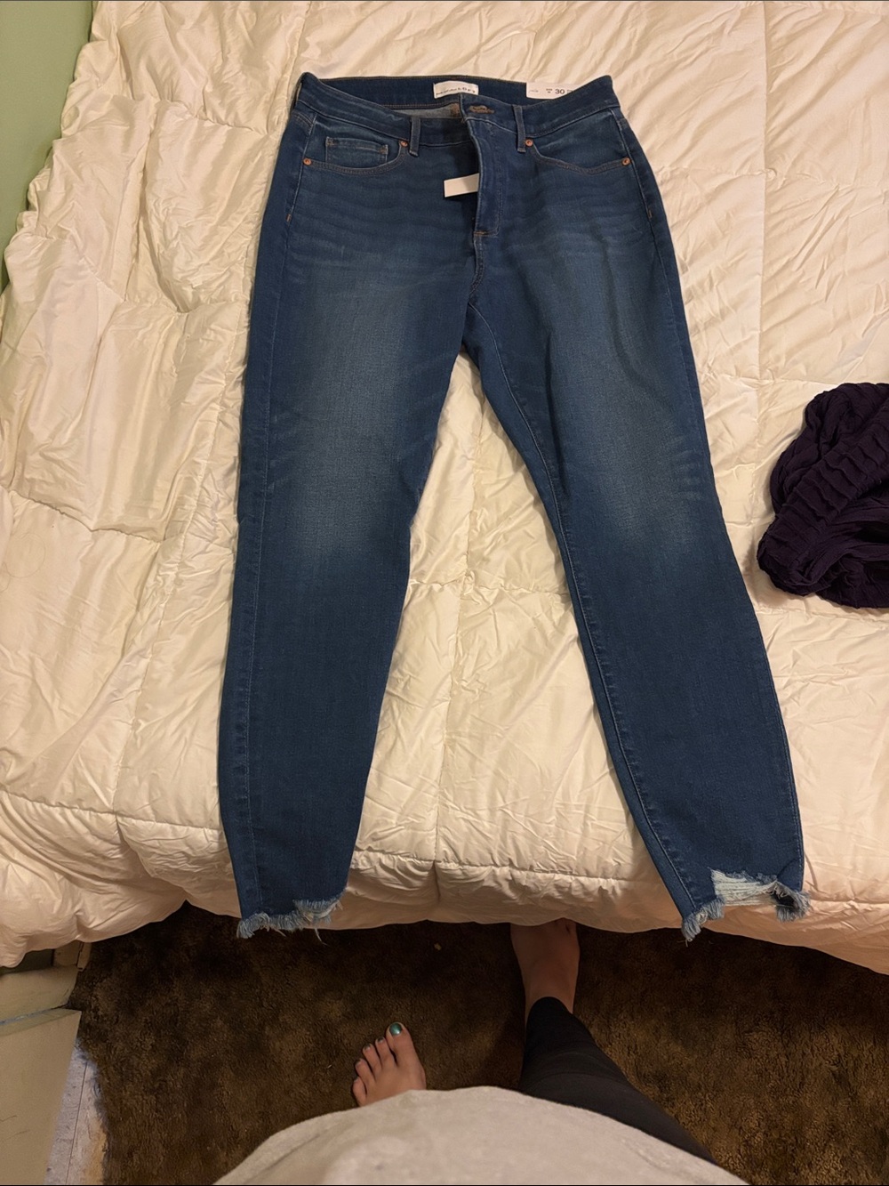 LOFT Dark Blue High-Rise Cropped Raw-Hem Skinny Jeans